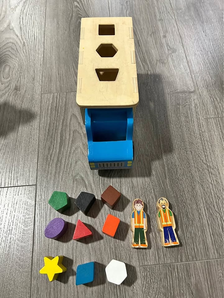 Wooden Shape-Sorting Dump Truck with Blocks & Workers
