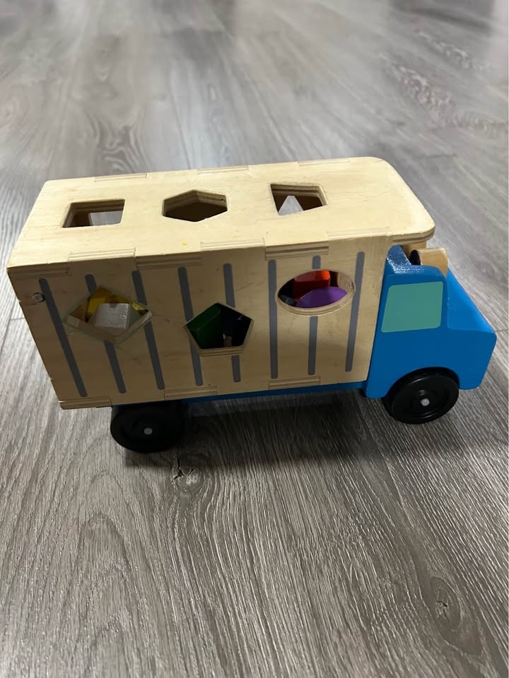 Wooden Shape-Sorting Dump Truck with Blocks & Workers - photo 2