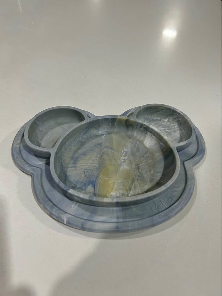 Kushies Silicone Divided Plate - Marble Grey/Sand