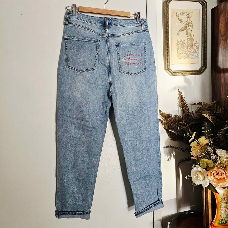 Size 9 Sailor Moon Embroidered Light Blue Mom Jeans - photo 5