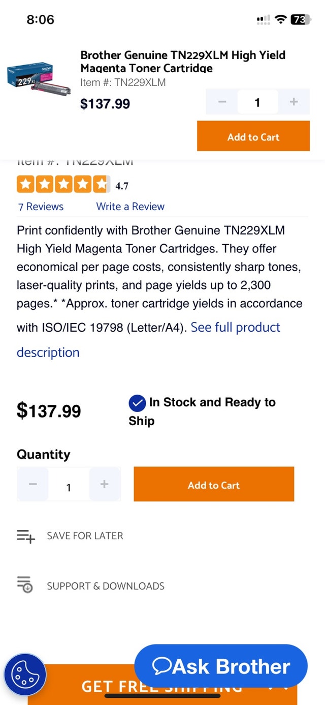 Brother Genuine TN229XLM High Yield Magenta Toner Cartridge - photo 5