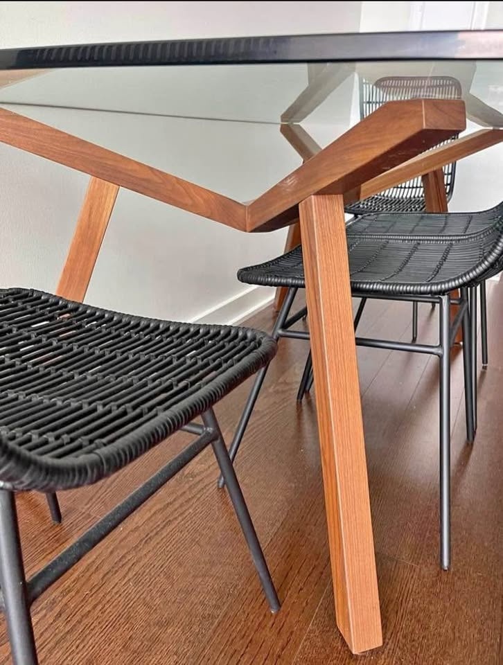 Mid Century Modern Wood Base Glass Top Dining Table - photo 2