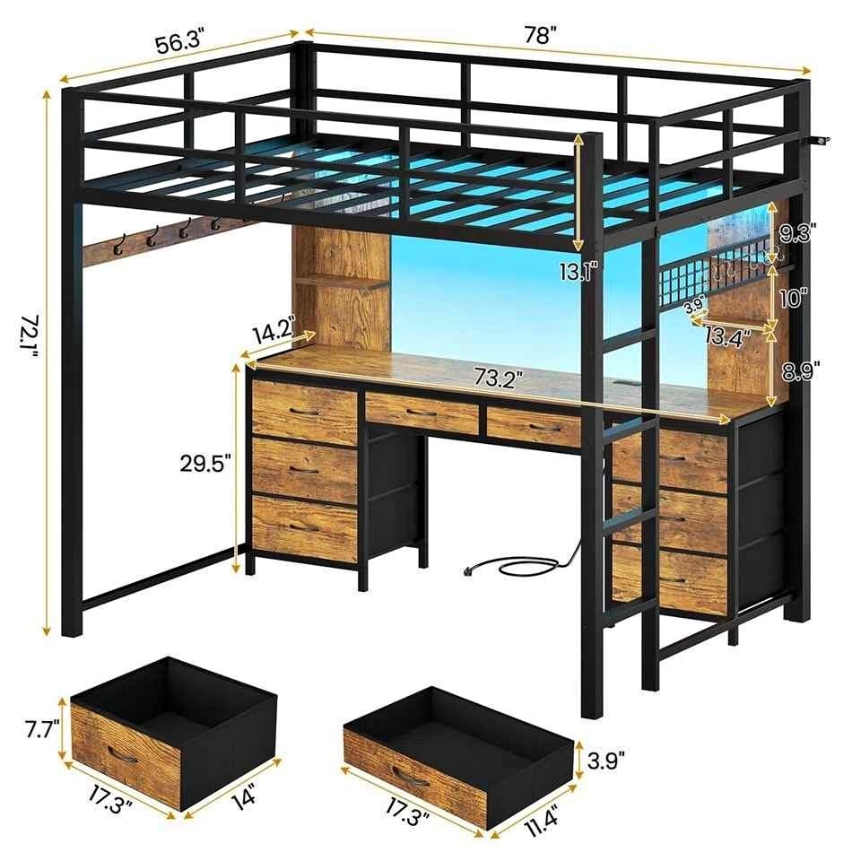 MASON & MARBLES FULL LOFT BED W/DESK & LED