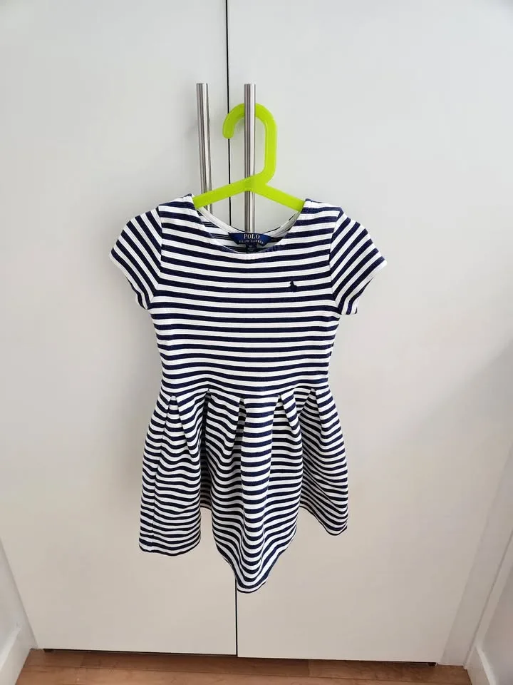 Polo Ralph Lauren Navy & White Knit Pleated Dress - Size 6x thumbnail