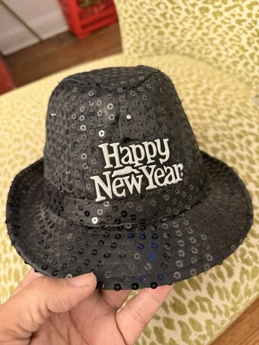 Stylish Black Sequin Happy New Year Hat