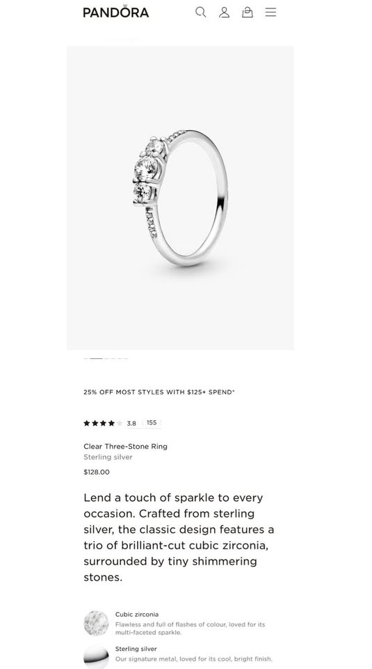 Pandora 3 Stone Ring - Brand New - photo 4