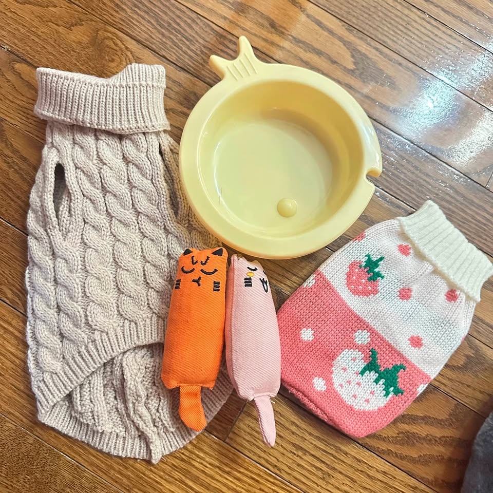 Cat clothes, toys and bowl - NEW