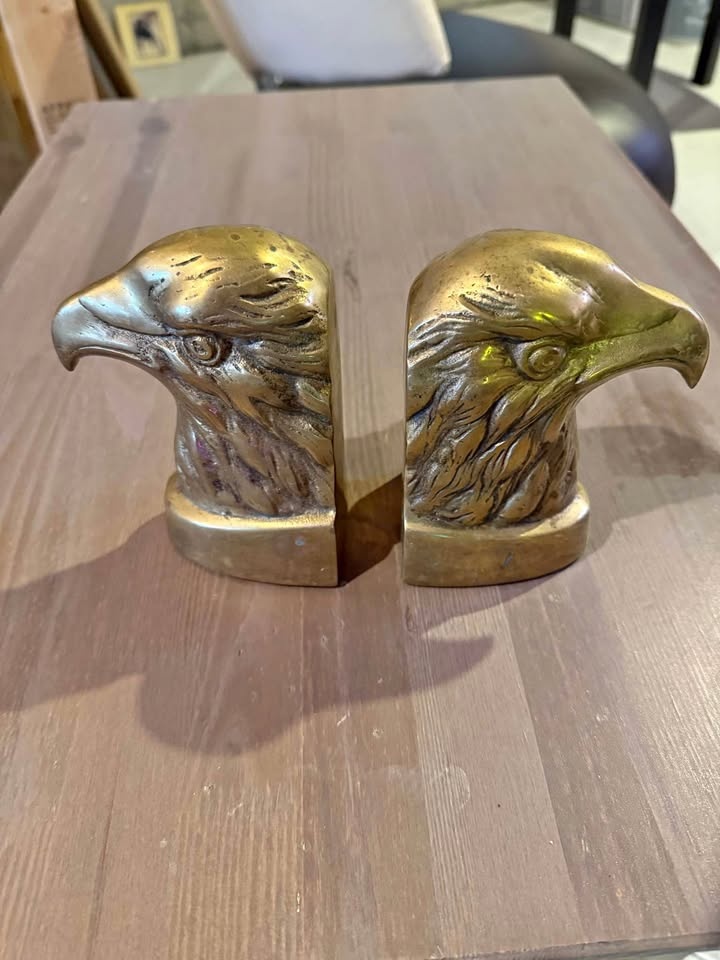 Vintage Brass Bald Eagle Head Bookends (Set of 2)