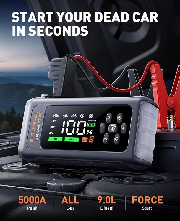 9-in-1 Car Jump Starter 5000A 150PSI Air Compressor - photo 2