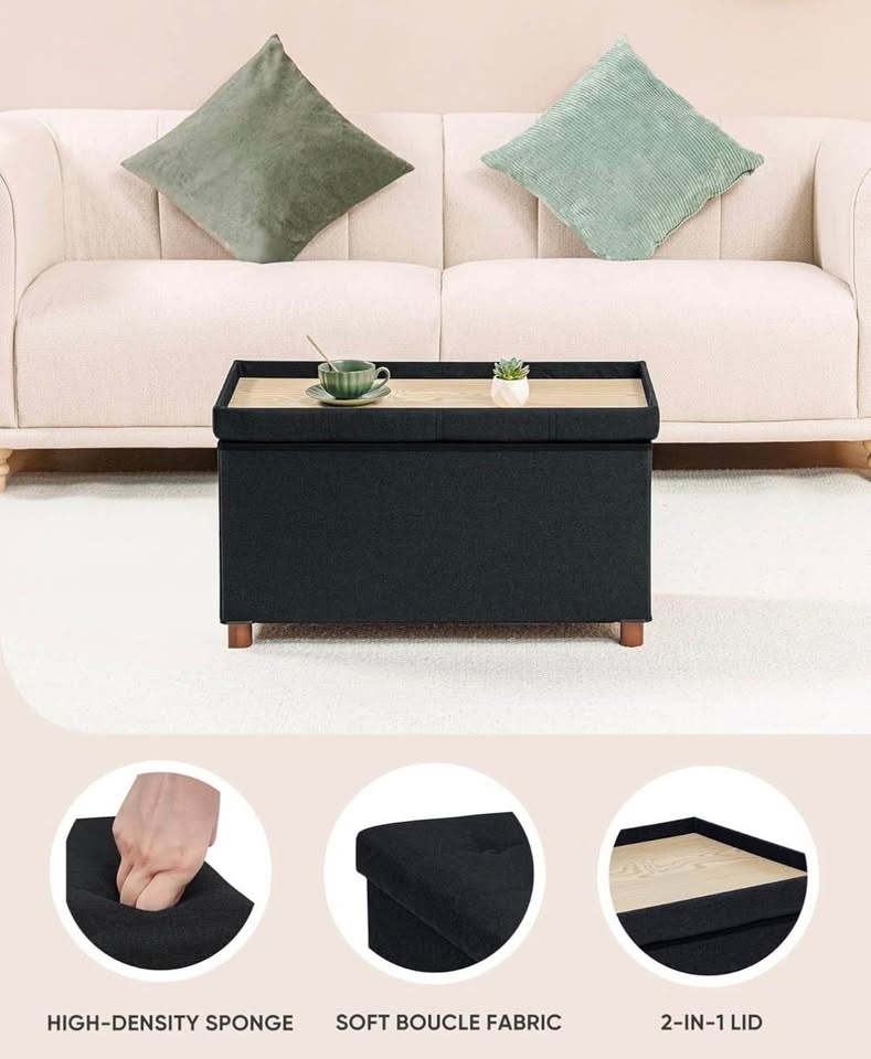 30 inch Folding Storage Ottoman - Reversible Lid Coffee Table - photo 4