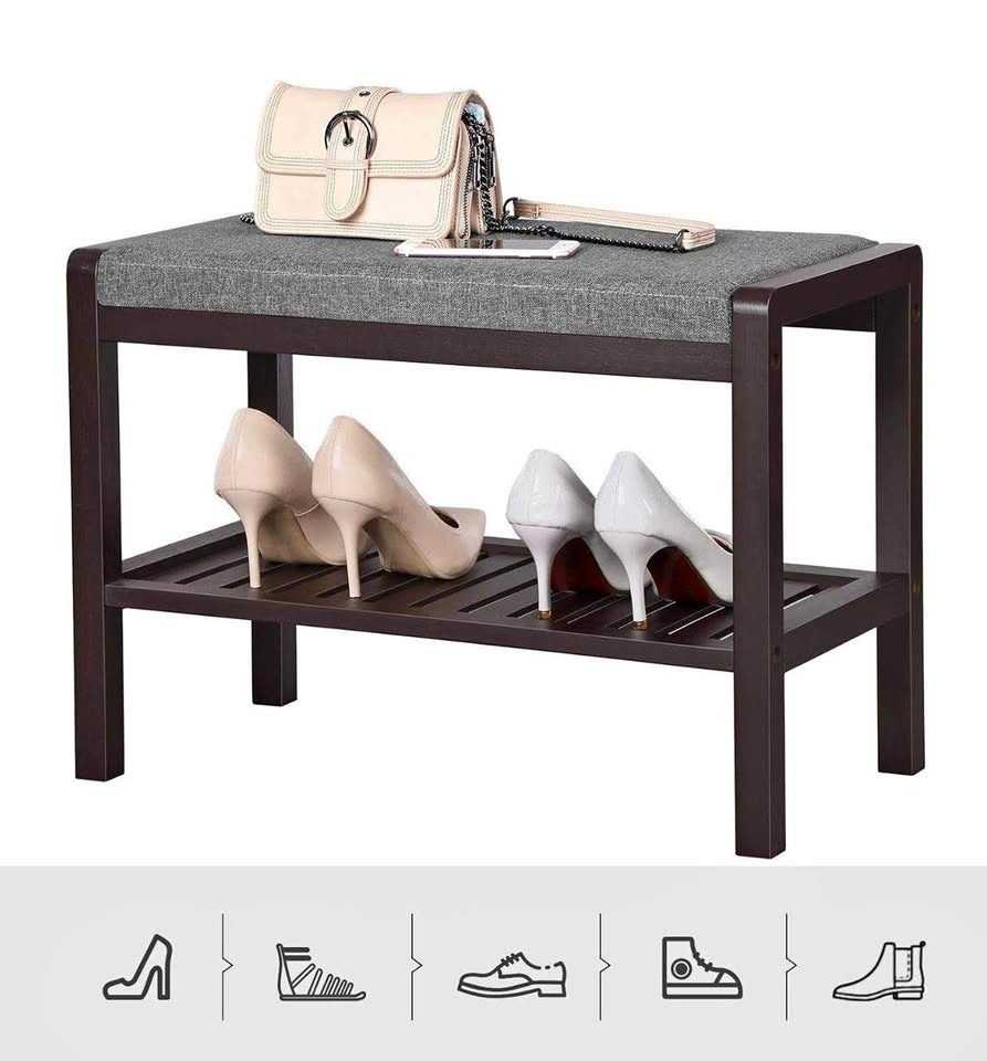 SONGMICS Bamboo Shoe Bench with Cushion - Entryway Storage