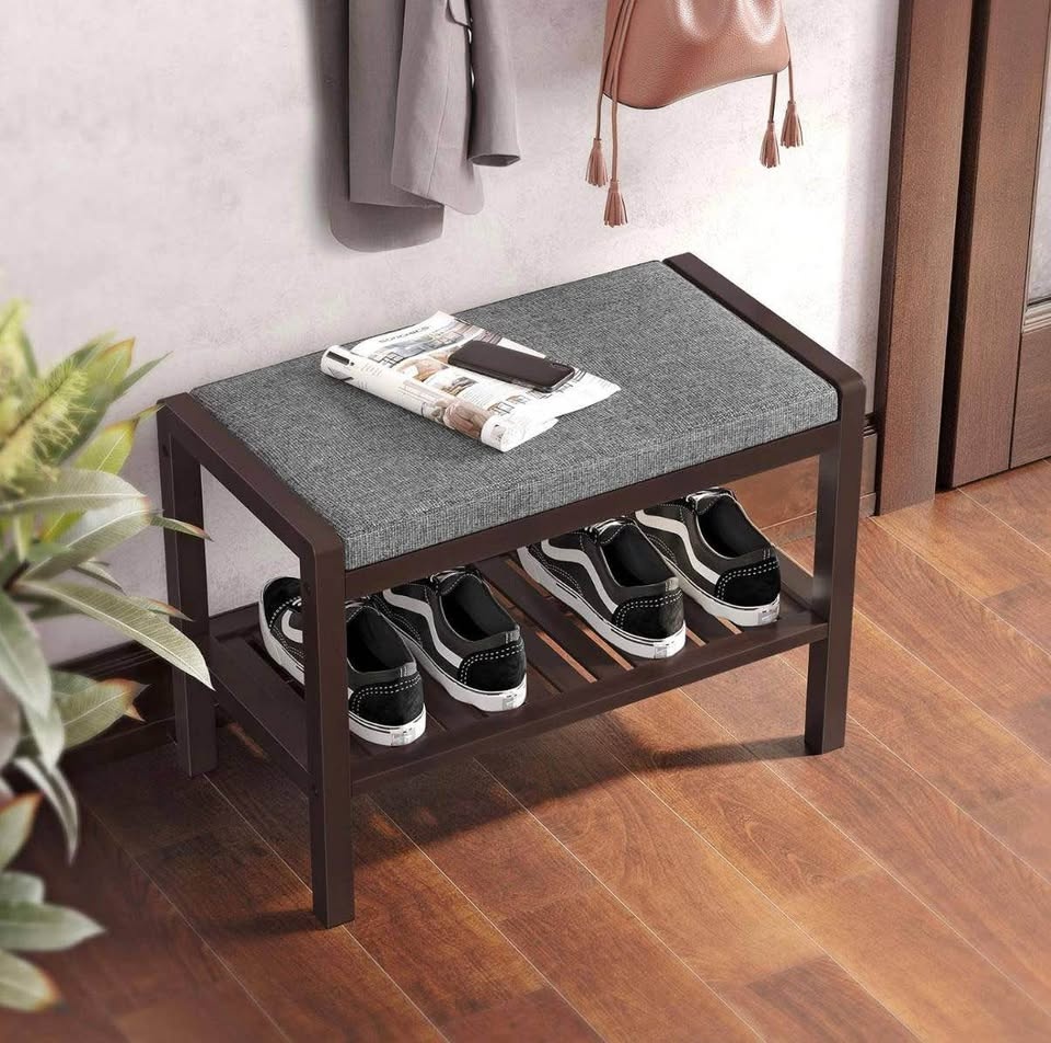 SONGMICS Bamboo Shoe Bench with Cushion - Entryway Storage - photo 2