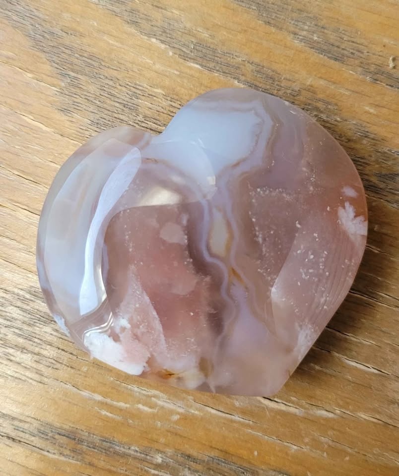 🌸 Vibrant! Cherry Blossom, Pink Flower Agate Heart - photo 2