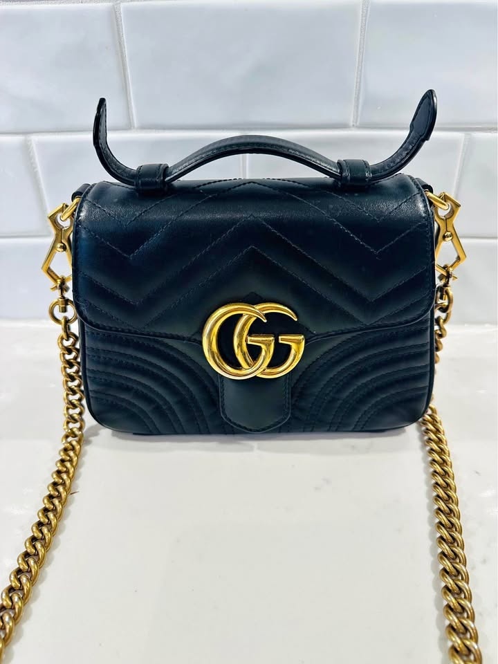 GUCCI MARMONT QUILTED TOP HANDLE GHW SHOULDER BAG