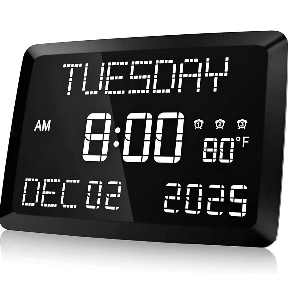11.5" Large Digital Wall Clock - Alarm, Date, Temp
