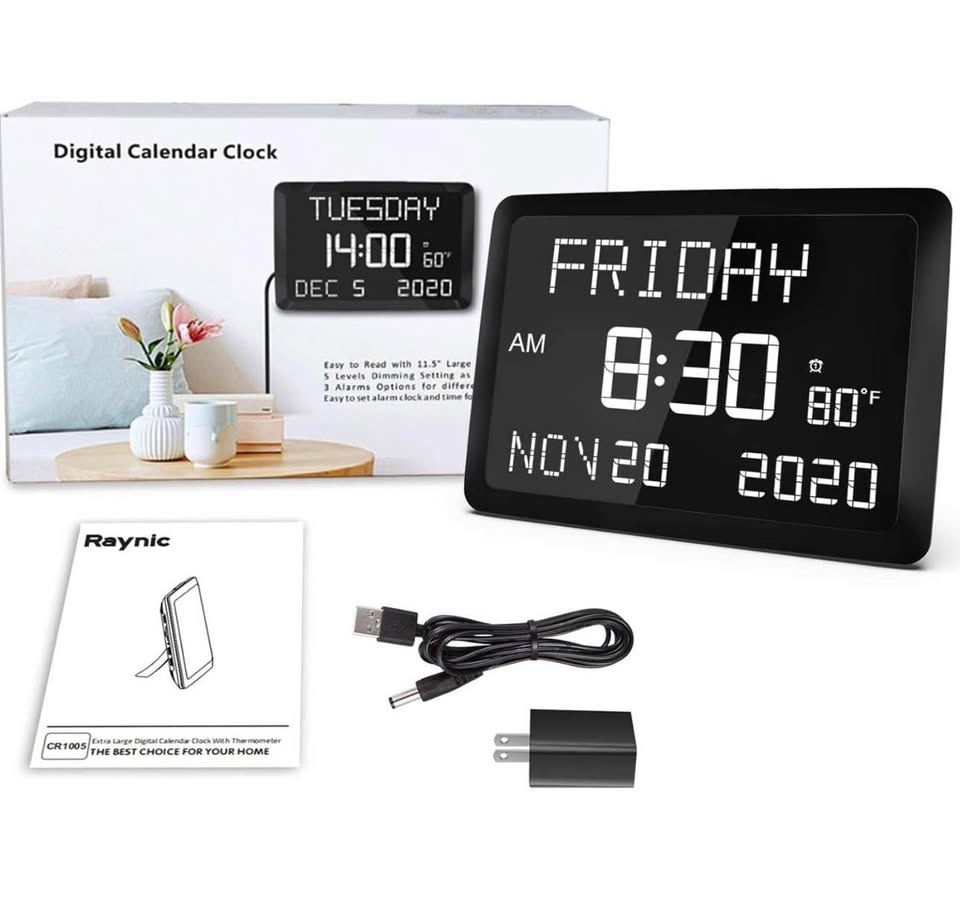 11.5" Large Digital Wall Clock - Alarm, Date, Temp - photo 3
