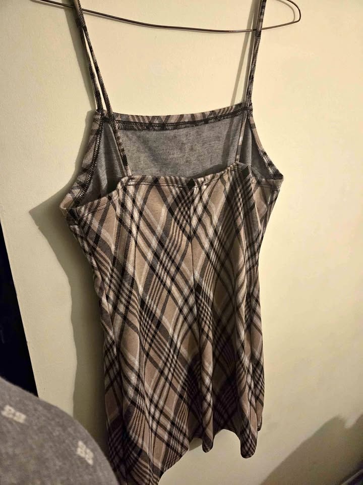 Beige Black Plaid Spaghetti Strap Top