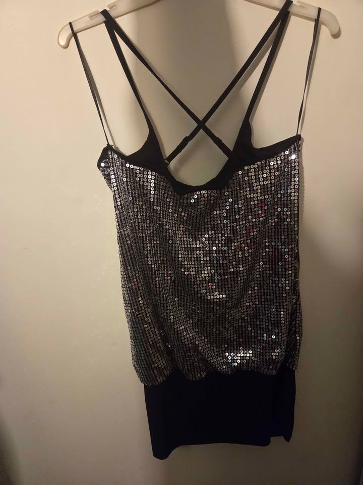Sparkly Sequin Top / Mini Dress Black & Silver Criss-Cross Strap - photo 2
