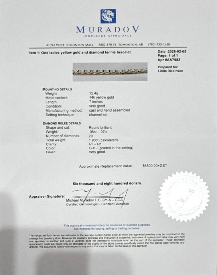 14K Yellow Gold Diamond Tennis Bracelet – Appraised $6,800 - photo 2