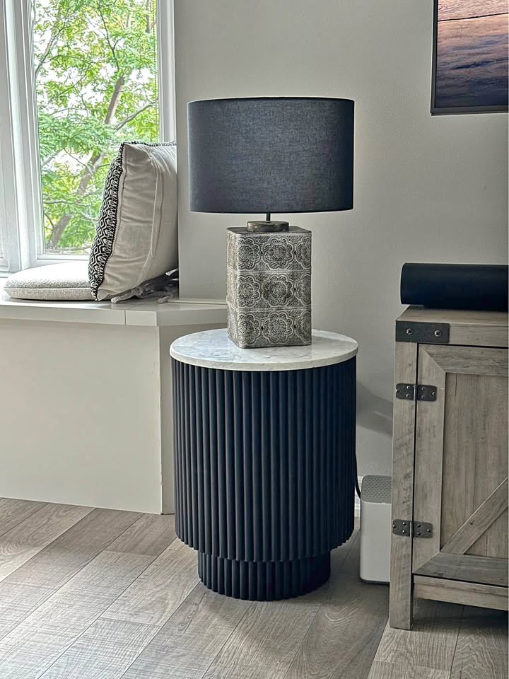 Wooden fluted table with marble top