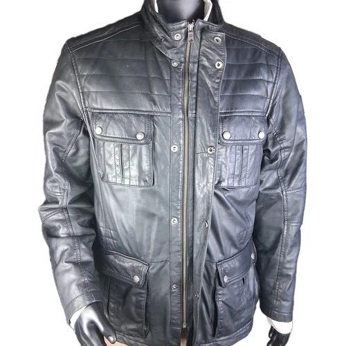 Milestone Mens Black Full Zip Lamb Leather Biker Jacket