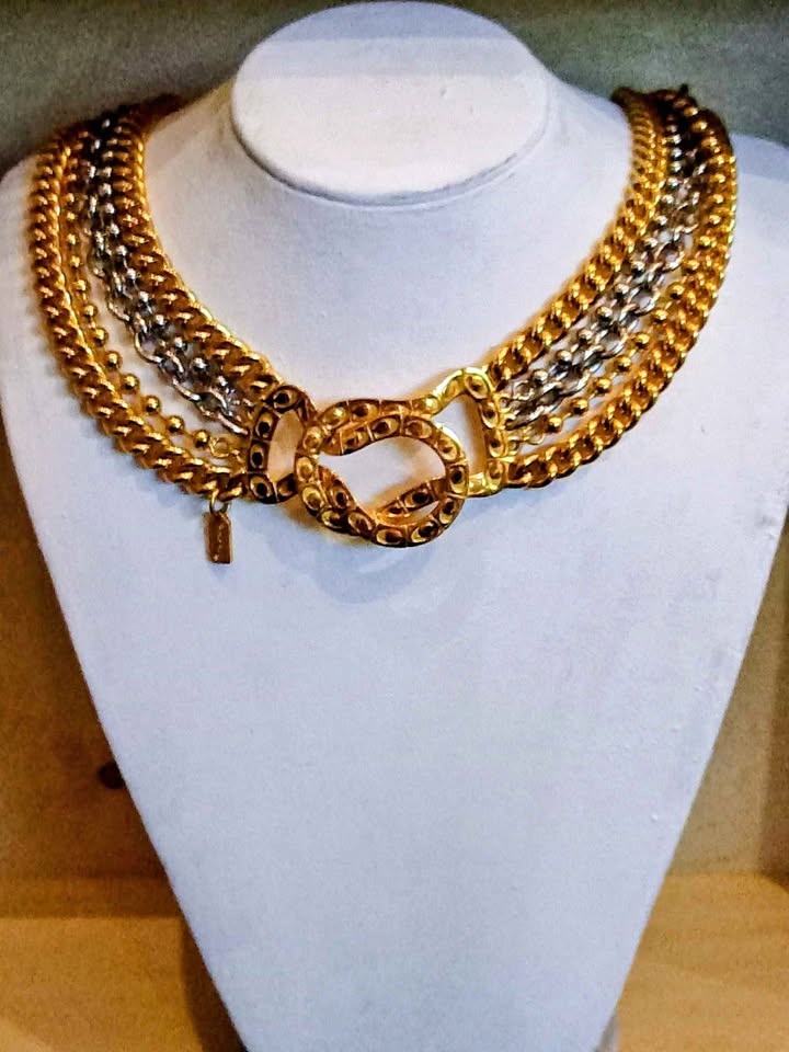 Coach Silver & Gold Tone 5-Tier Choker Necklace