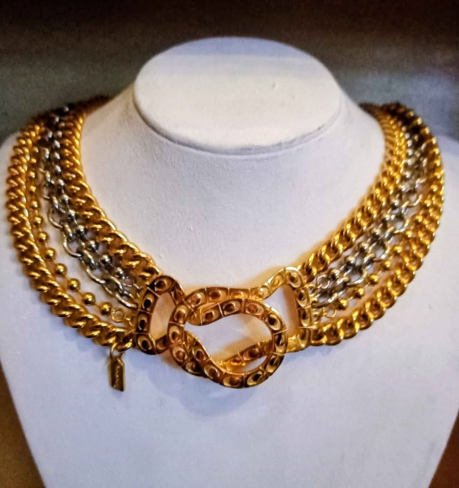 Coach Silver & Gold Tone 5-Tier Choker Necklace - photo 3