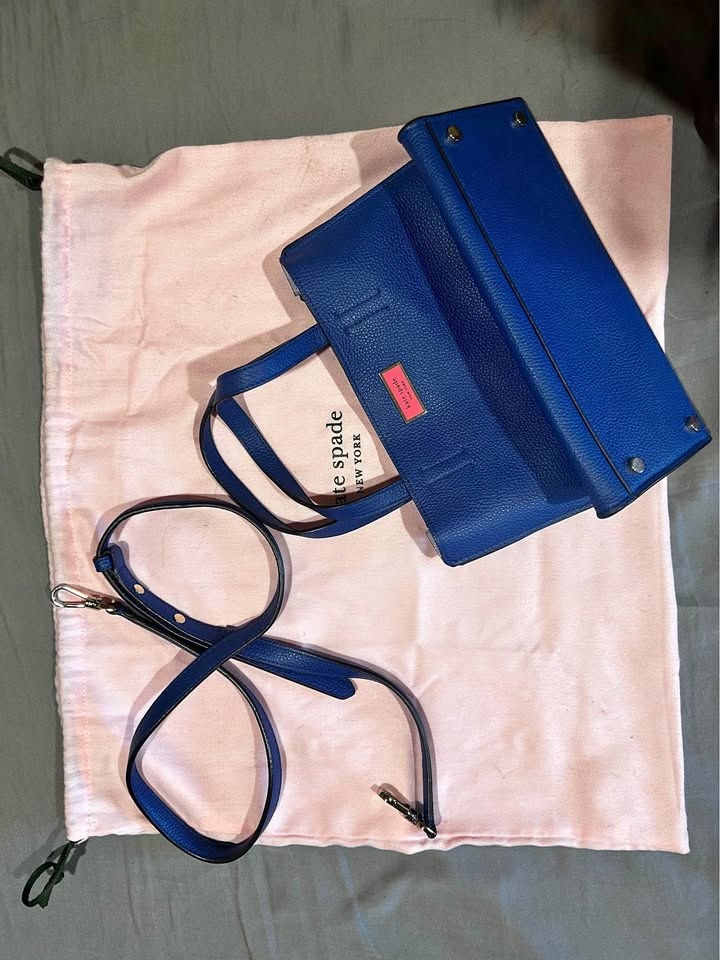 Kate Spade Blue Leather Crossbody Bag with Pouch & Dust Bag