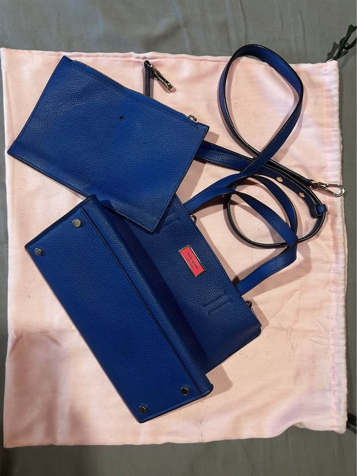 Kate Spade Blue Leather Crossbody Bag with Pouch & Dust Bag - photo 3