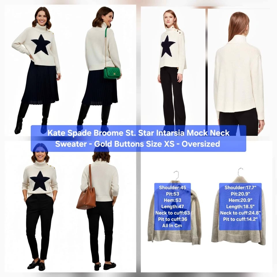Kate Spade Broome St Star Intarsia Mock Neck Sweater XS 🏆