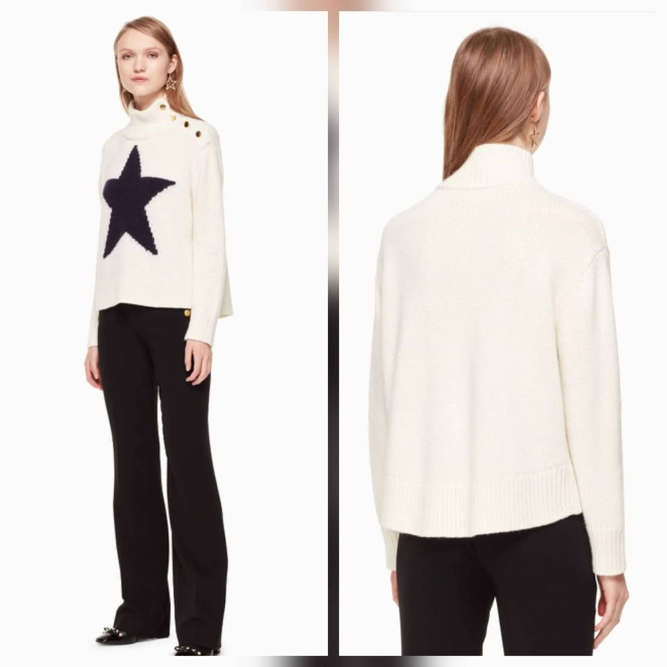 Kate Spade Broome St Star Intarsia Mock Neck Sweater XS 🏆 - photo 3
