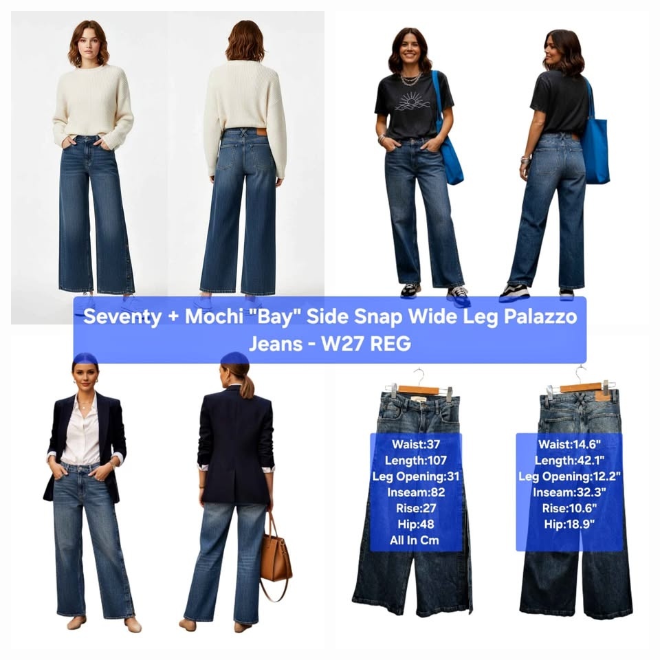 Seventy + Mochi "Bay" Side Snap Wide Leg Jeans W27 🏆