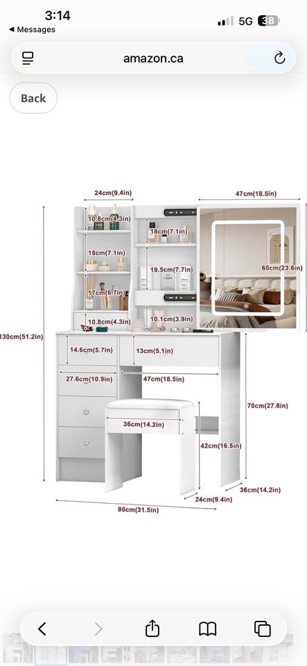 Modern Lighted Makeup Vanity with Sliding Mirror + Stool - photo 3