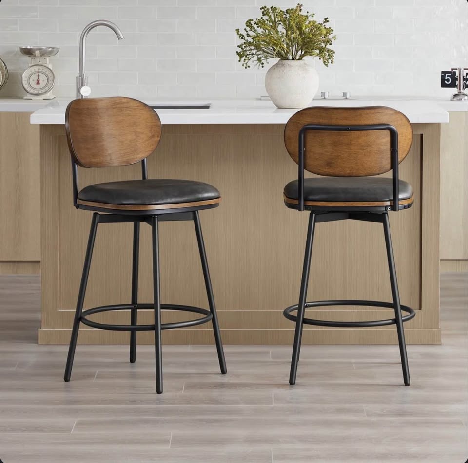 Modern Swivel Stools - Kiln Wood/Faux Leather - 2pk - Brand New - photo 2