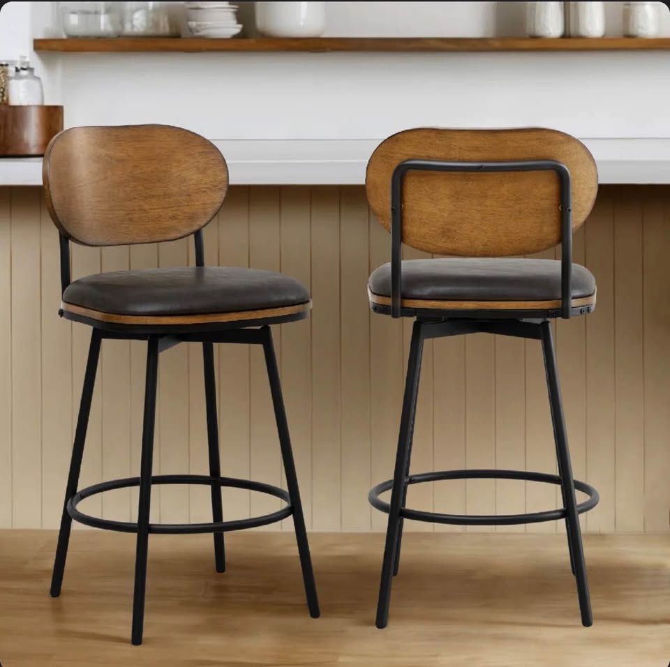 Modern Swivel Stools - Kiln Wood/Faux Leather - 2pk - Brand New - photo 4