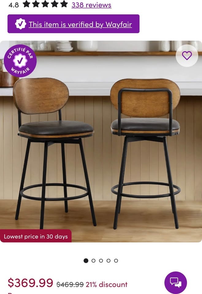 Modern Swivel Stools - Kiln Wood/Faux Leather - 2pk - Brand New - photo 5
