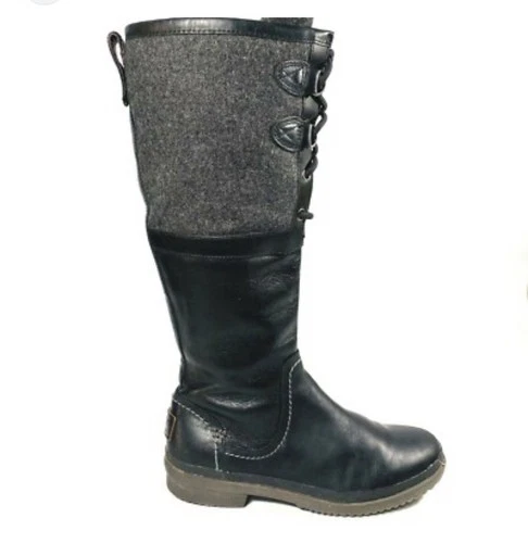 UGG Black Leather Tall Elsa Boots Lace Zip Casual Dress Sz 8
