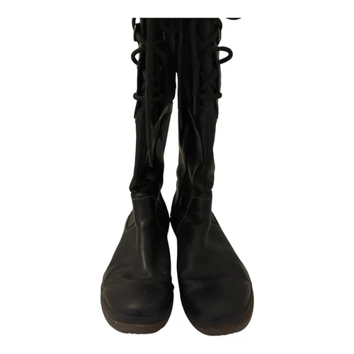 UGG Black Leather Tall Elsa Boots Lace Zip Casual Dress Sz 8 - photo 4
