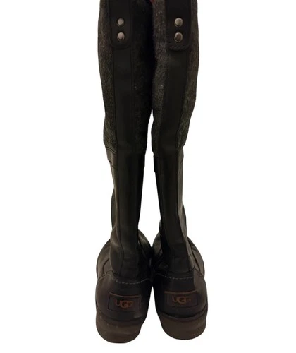 UGG Black Leather Tall Elsa Boots Lace Zip Casual Dress Sz 8 - photo 5