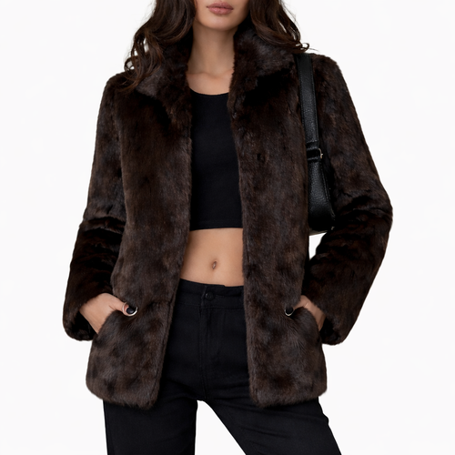Custom Women's Small Mink Fur Coat with Blue Floral Lining