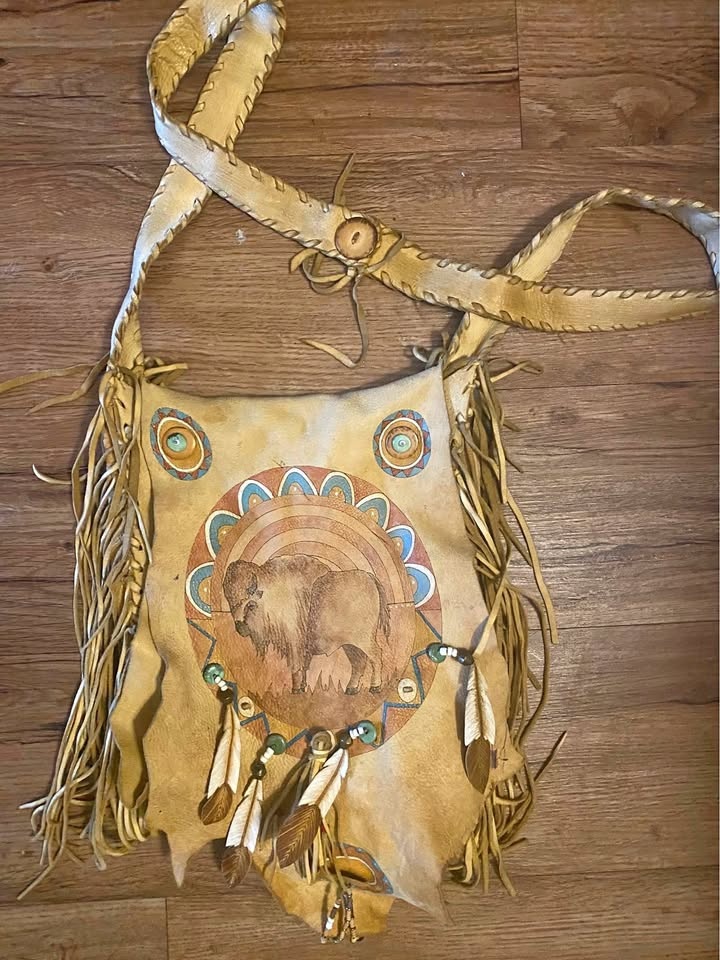 Native American Boho Leather Deerskin Fringed Crossbody Bag
