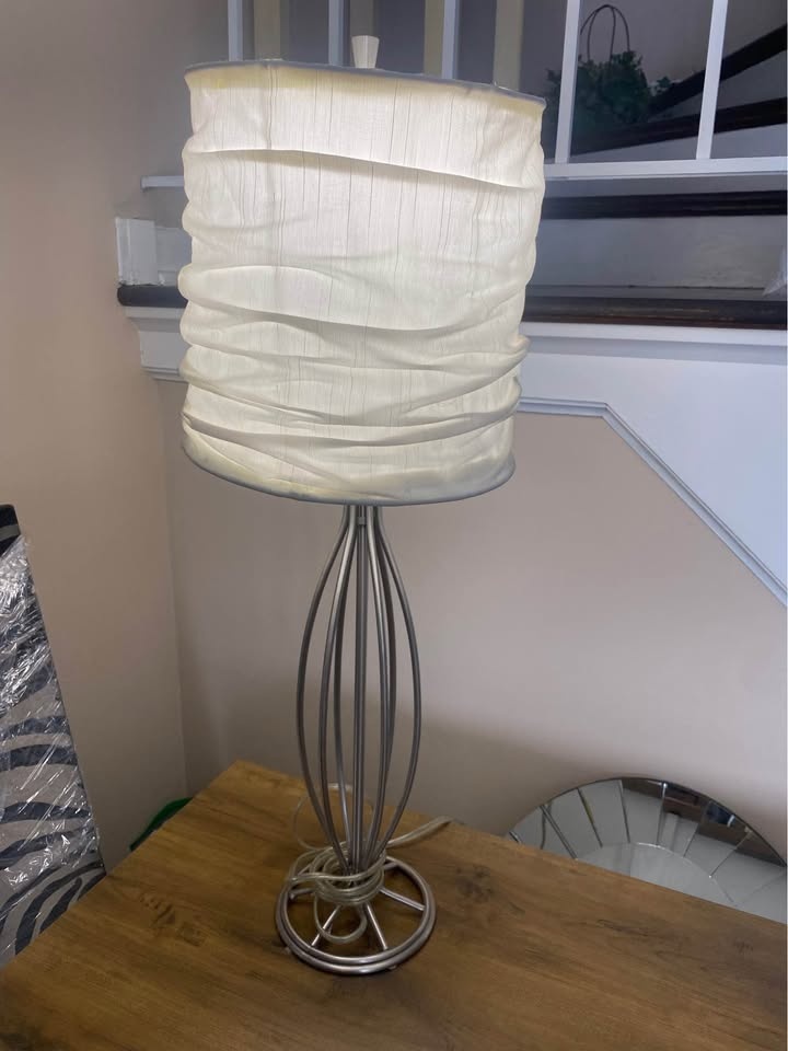 Silver Lamp with White Fabric Shade 26.5” h