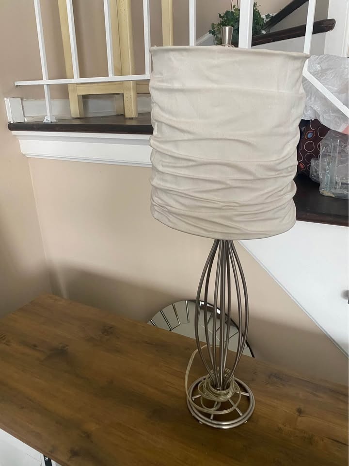 Silver Lamp with White Fabric Shade 26.5” h - photo 2