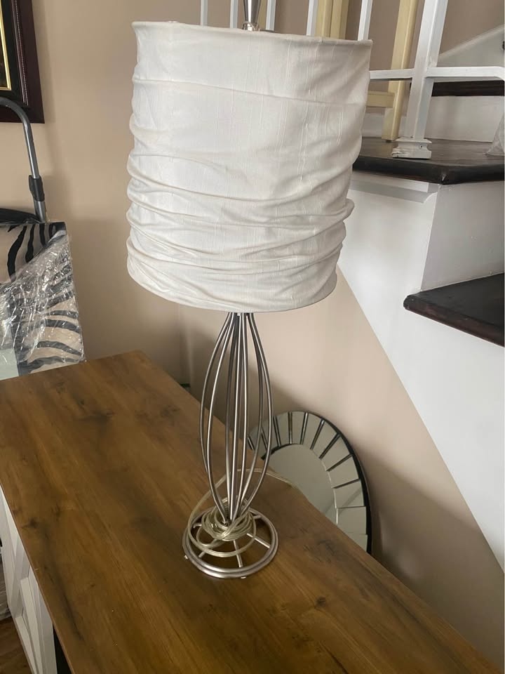 Silver Lamp with White Fabric Shade 26.5” h - photo 3
