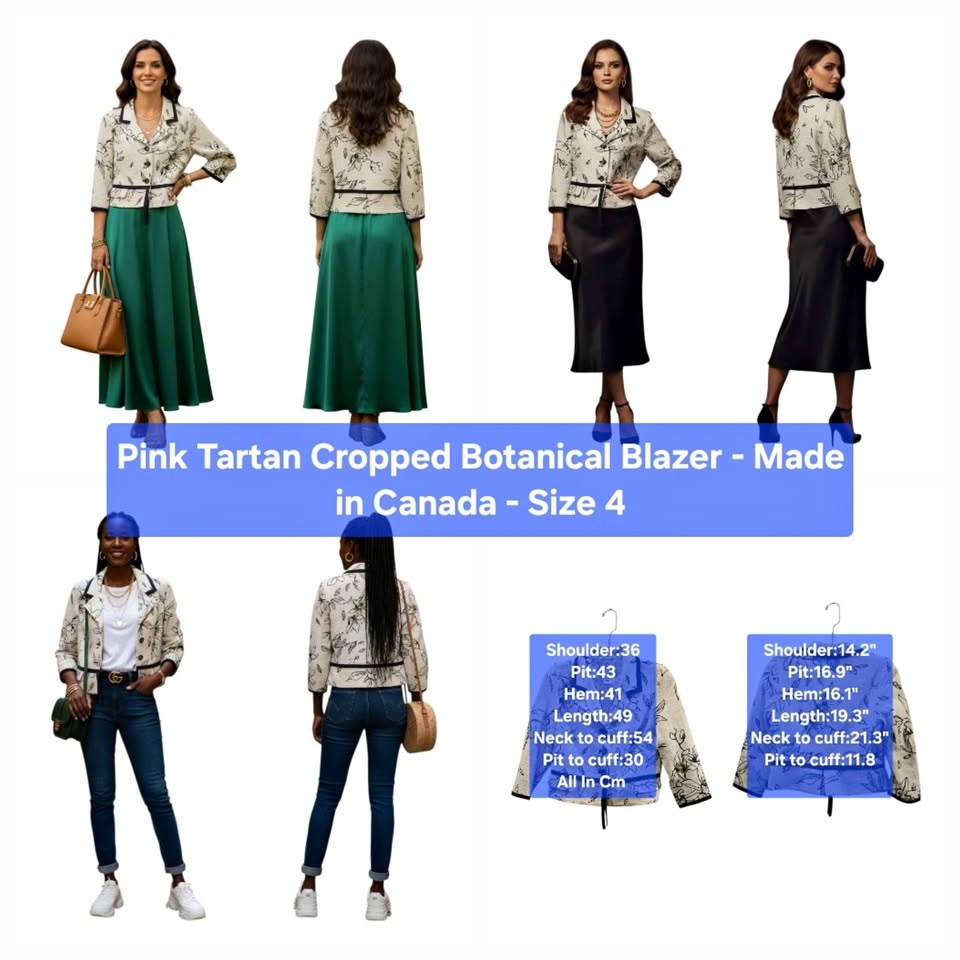 Pink Tartan Cropped Botanical Blazer Made in Canada Size 4🏆