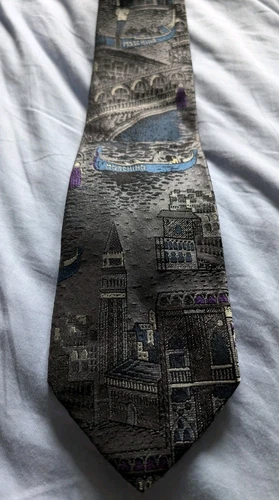 Moschino 100% Silk Tie Venice Italy VINTAGE Made In Italy