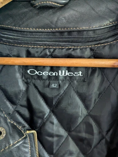 Vintage Ocean West Black Leather Jacket Size 42 Mens Motorcycle - photo 2