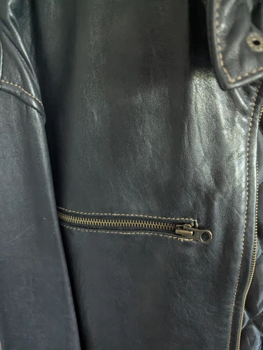 Vintage Ocean West Black Leather Jacket Size 42 Mens Motorcycle - photo 3