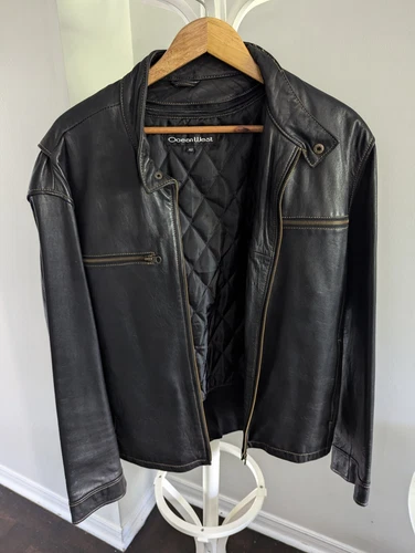 Vintage Ocean West Black Leather Jacket Size 42 Mens Motorcycle - photo 4