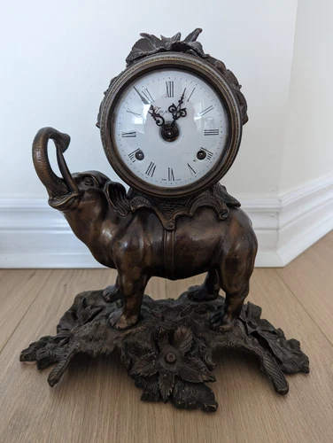 Imperial Brevettato Italy Bronze Elephant Clock - Antique, Runs